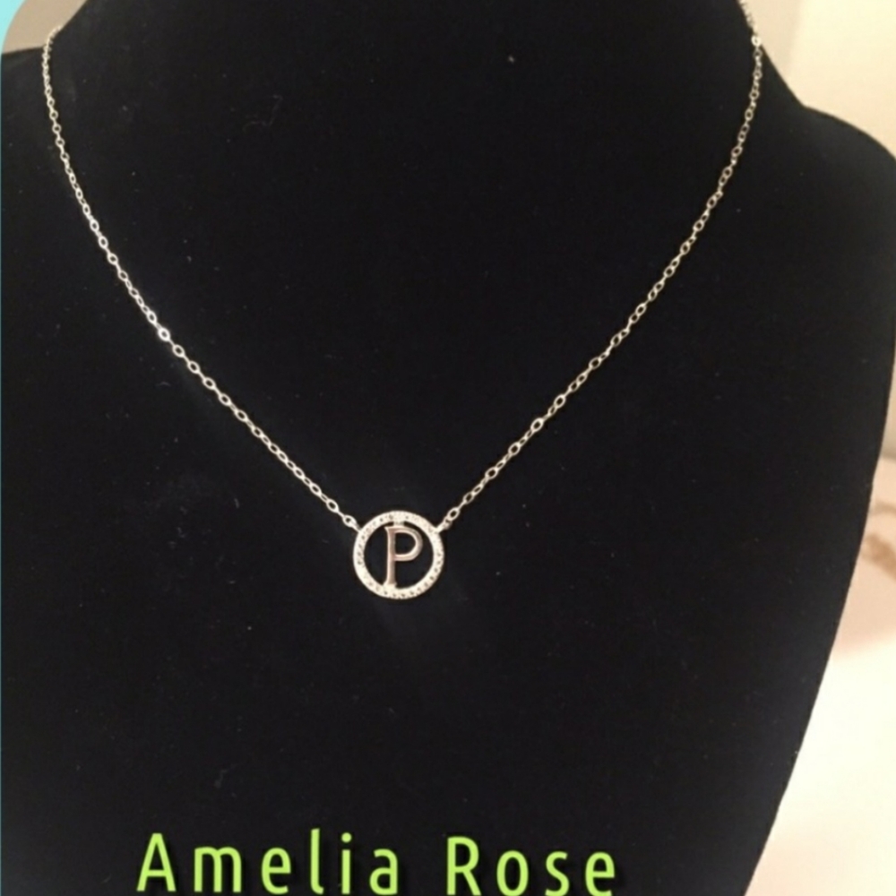 White sapphire P sterling silver necklace